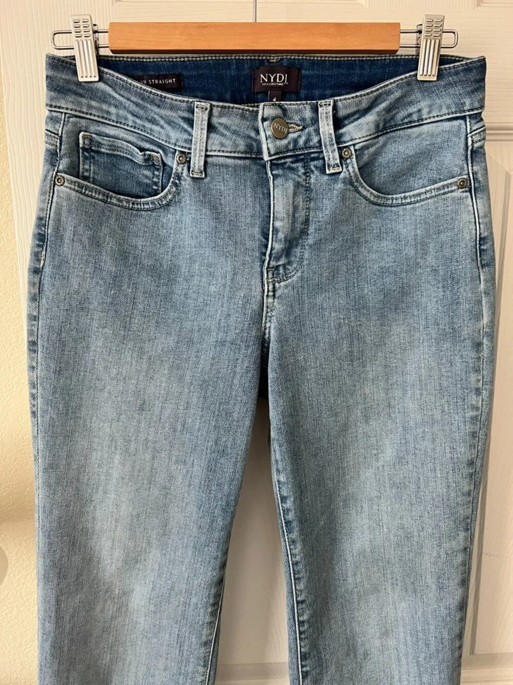 NYDJ Straight Leg Jeans in Light Wash Blue - Picture 5 of 12